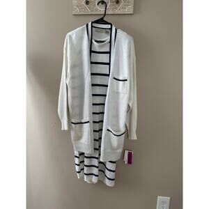 Vintage 80s Liz Claiborne Women's Dress w/ Knit Cardigan Duster Sweater Set